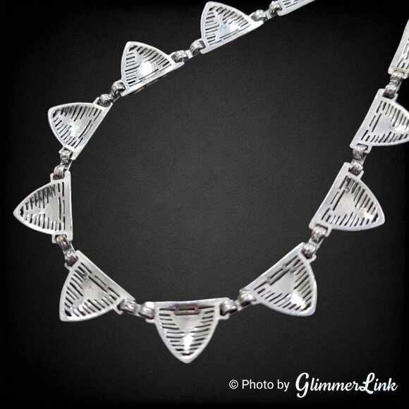 Art Deco P.S. Co. Rhodium Plated Filigree Necklace – 1930s Floral Links 19" - Picture 8 of 14